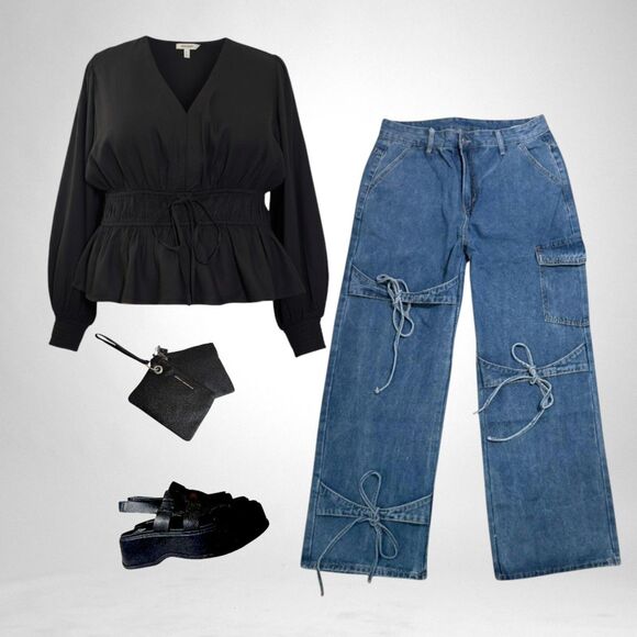 CIDER Denim Mid-Rise Solid Bowknot Pocket Wide Leg Jeans, NEW! Size XXL - Picture 5 of 6